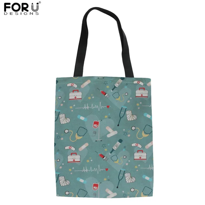 

FORUDESIGNS Funny Doctor Print Handle Canvas Shoulder Bag Women Fashion Linen Tote Brand Design Casual School Shopping Bag