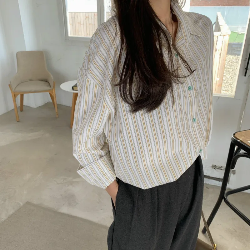 

Spring New Women's Korean Stripe Shirts Long Sleeve Lapel Loose All Match Woman Tops Office Ladies Simple Blusas Mujer De Moda