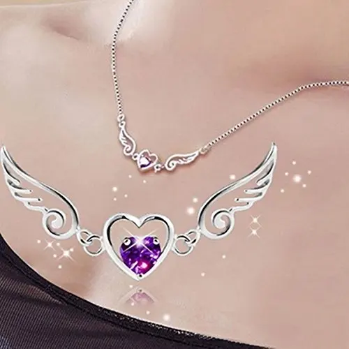 Dream Angels Wings Love Heart ожерелье женский подарок на день рождения 2 цвета 925 Серебряное ожерелье фиолетовый