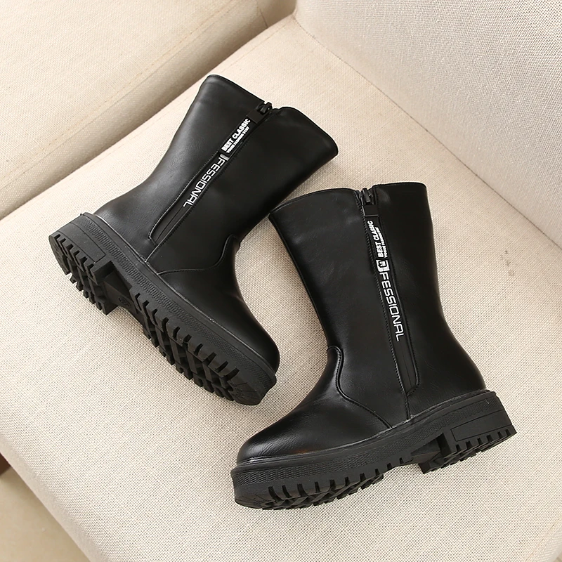 Детские кожаные ботинки до середины икры для девочек детские зимние на молнии