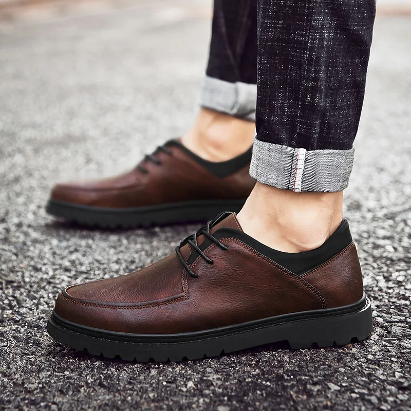 Кроссовки мужские из натуральной кожи повседневная Уличная обувь на шнуровке