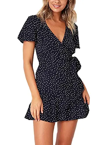 

Summer Women Short Sleeve Print Dress V Neck Casual Short Dresses