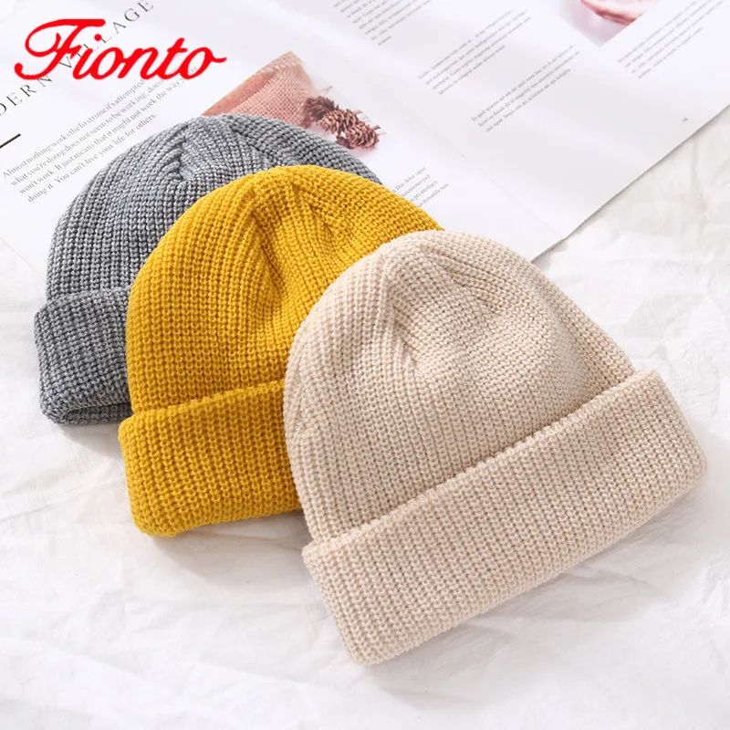 2019 осень и зима новая теплая шапка в стиле дыни Женская Ретро однотонная вязаная