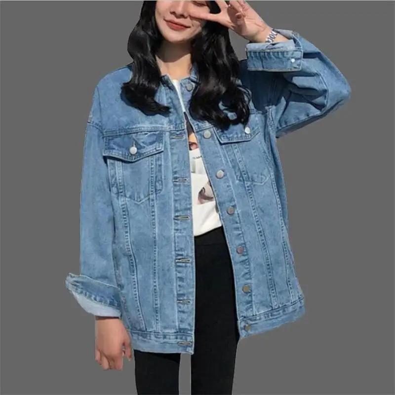 Женская джинсовая куртка с отложным воротником размера плюс 5XL Повседневная