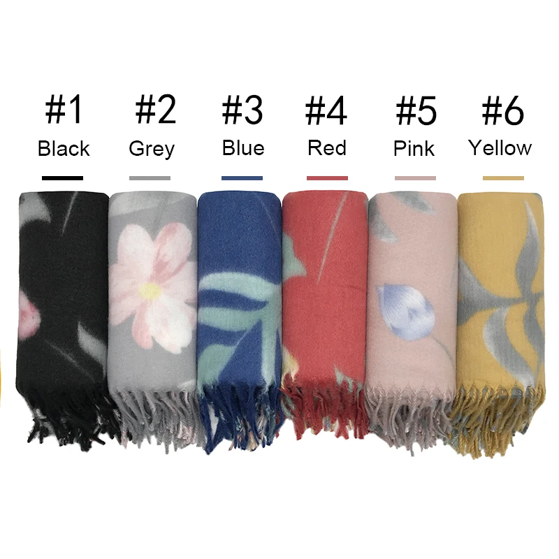 Модные кашемировые женские шарфы с цветочным принтом и кисточками из пашмины