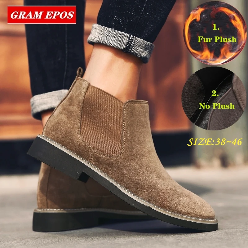 Мужские замшевые ботинки челси Черные ботильоны на меху Классические