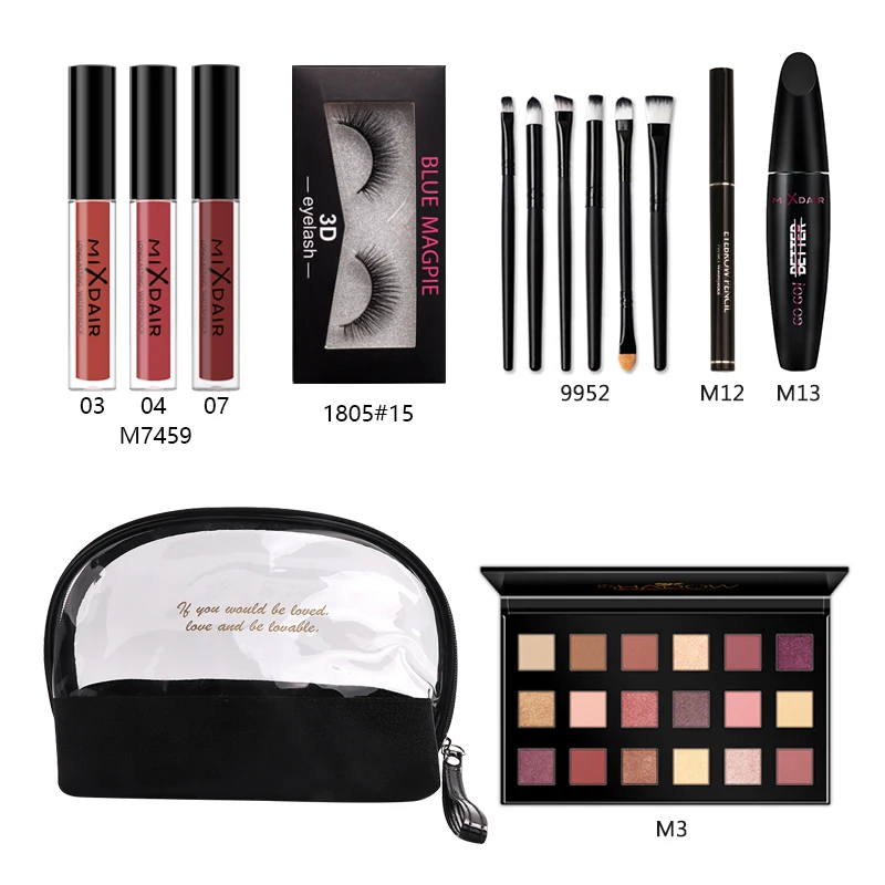 MIXDAIR набор для макияжа 8 шт. подарочный с косметической сумкой в том числе помады 3D