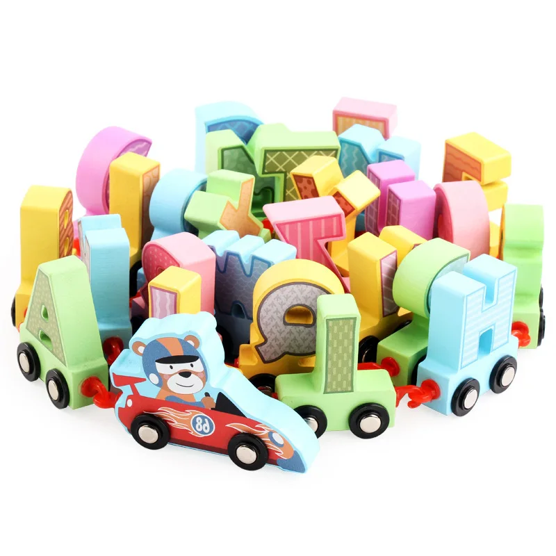 Буквенный поезд строительный блок для 0/3 лет английский буквенный прицеп раннего