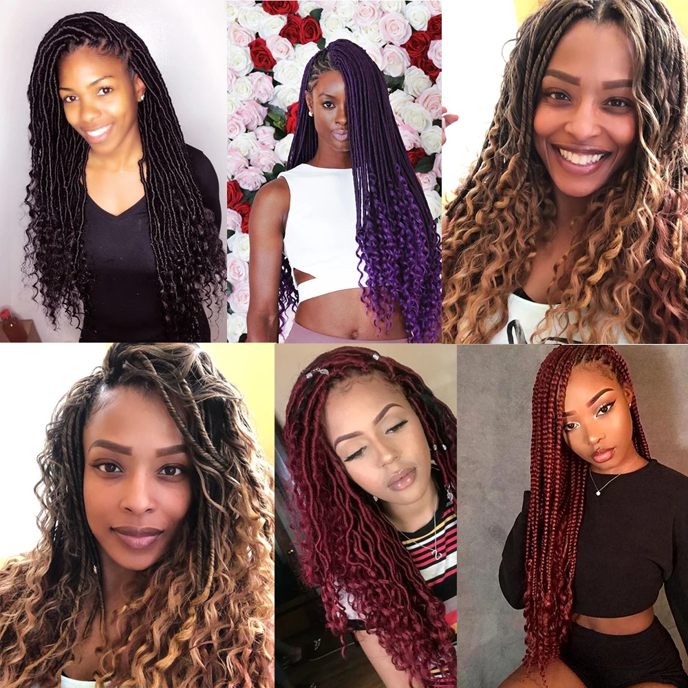 Natifah Goddess Faux locs Curly 18 дюймов Синтетические вязаные дреды волосы для наращивания 20