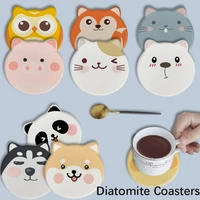creative coasters cute cat dog diatomite water cup mat placemat waterproof heat insulation non slip bowl pad cartoon coaster 1pc