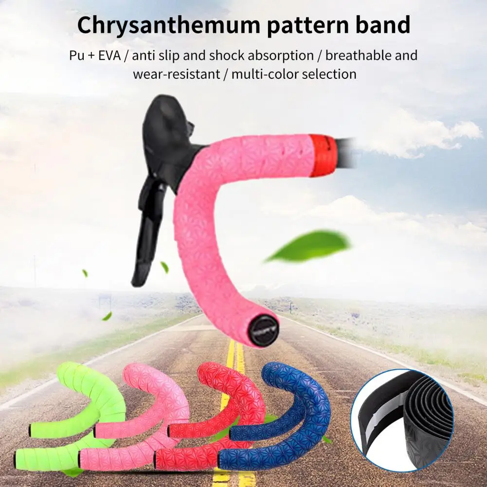 

1 Pair Handlebar Grip Tape Practical Chrysanthemum Pattern Bike Handlebar Grip Tape Solid Color Handlebar Wrap