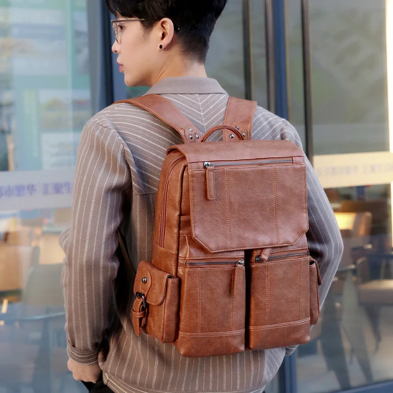 

Large Capacity Outdoor Travel Laptop Bag Softback Retro Brown Design Zipper Open Style Waterproof