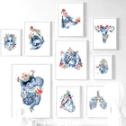 Скандинавский синий цветок, анатомия человеческих органов, плакаты и принты для груди и легких, настенное искусство, Картина на холсте, картины для врачей, декор комнаты
