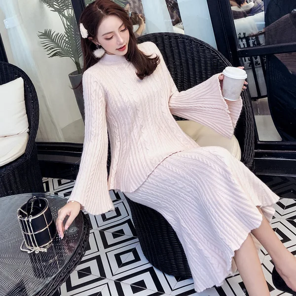 2019 новый вязаный свитер с длинным рукавом спортивный костюм костюмы юбкой Для