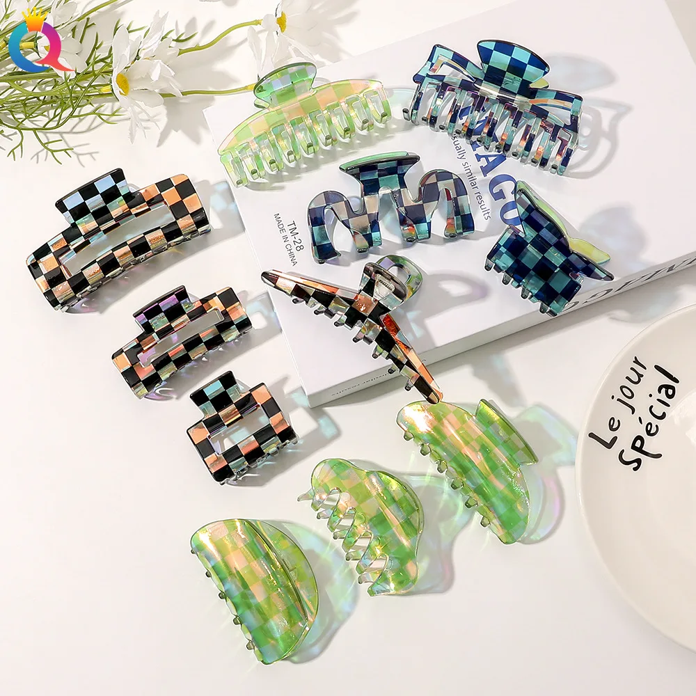 

Women Acetate Hair Claws Vintage Plaid Large Hair Clips Headwear High Quality Hairpin Crab Barrette Fashion Hair Accessories