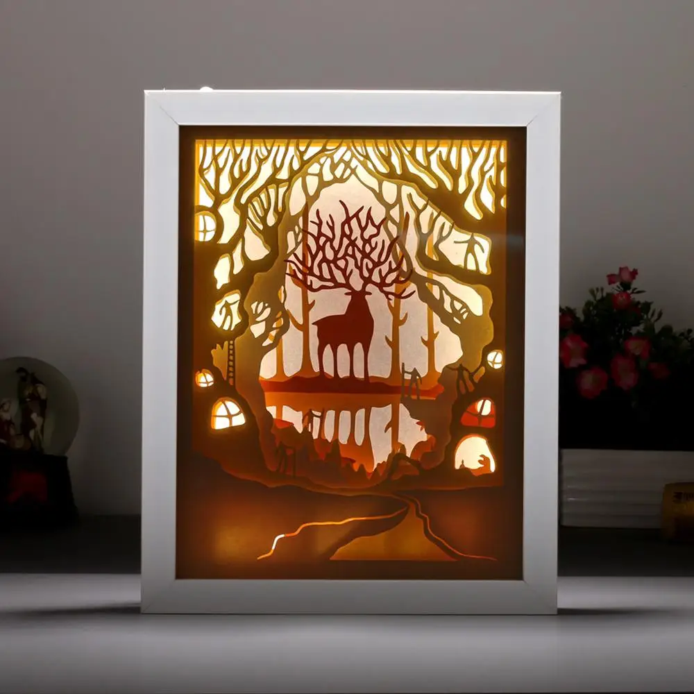Laser Cut Paper Shadow Box Selling Decoration Frame Wall Art Light Painting Picture For Home Decor | Дом и сад