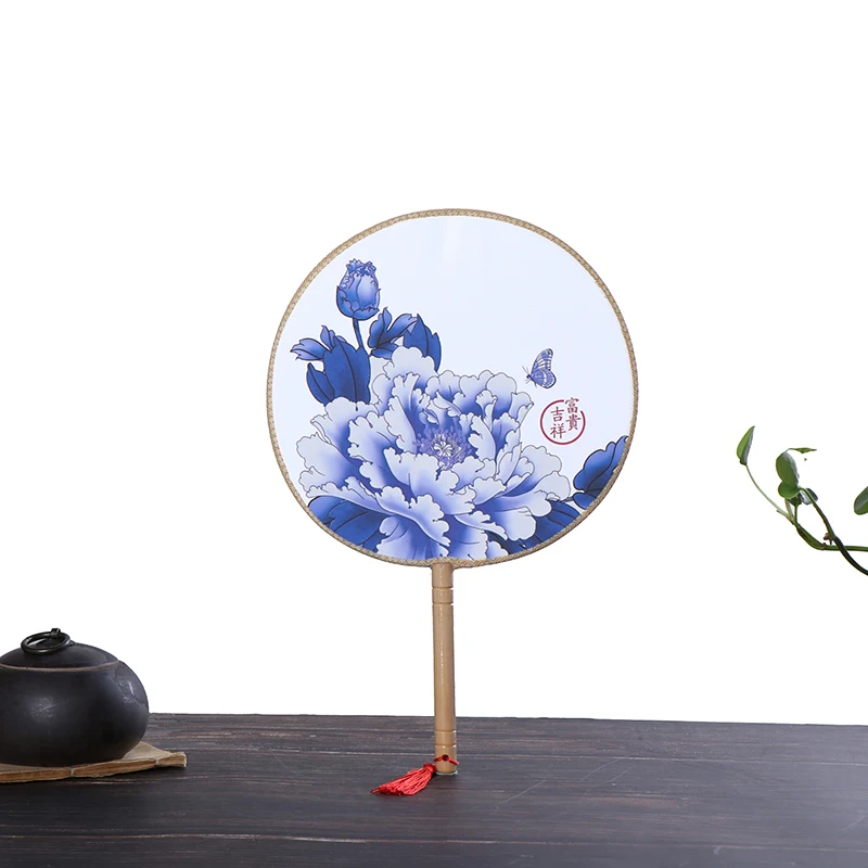 

Chinese Style Round Hand Held Folding Silk Fan For Wedding Event Party Supplies