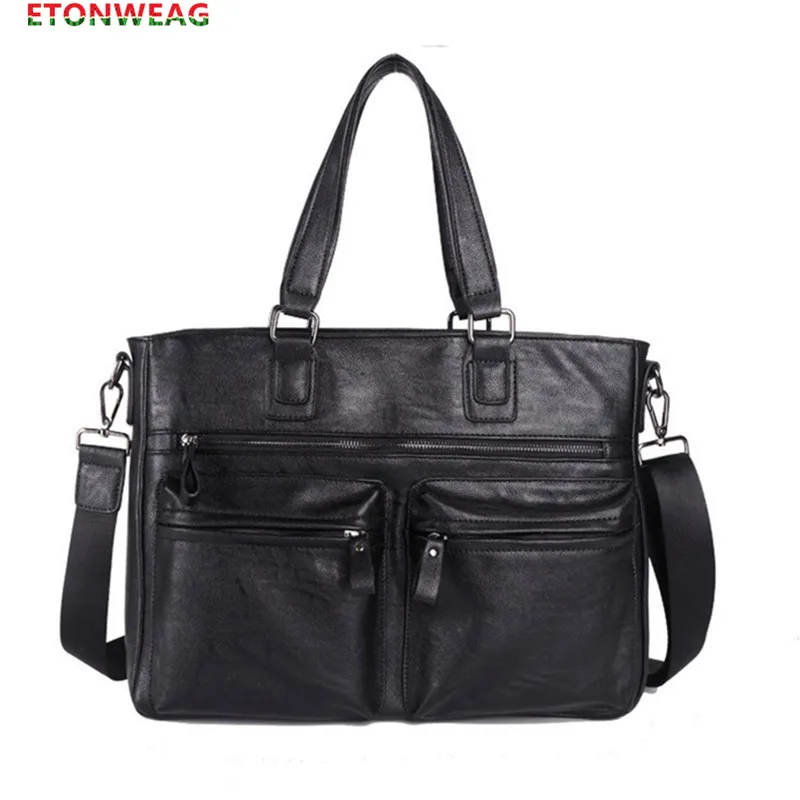 

Brand Computer laptop Briefcase Men Solid PU Leather Handbag male Vintage Tote Business office Shoulder Travel bags Black Large
