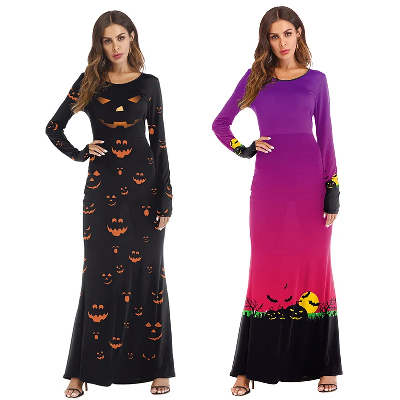 Женское страшное облегающее длинное платье на Хэллоуин с длинным рукавом