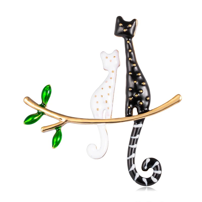 Vivid Couple Cats On The Branch Brooches Enamel Jewelry Women Children Sweater Dress Scarf Bag Pins Daily Accessories Gifts | Украшения и