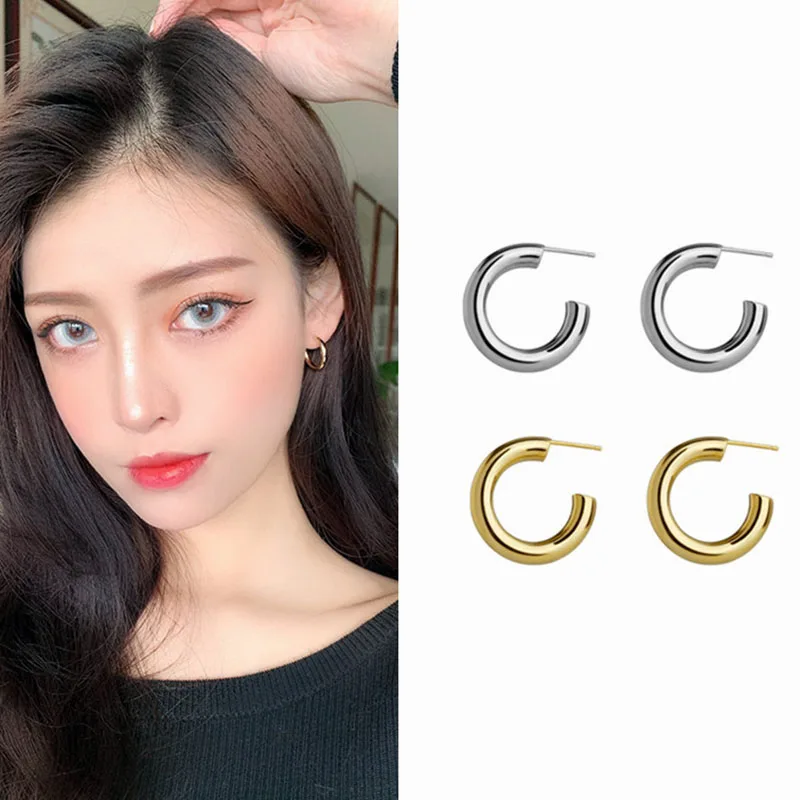

FOXANRY Prevent Allergy 925 Sterling Silver Hoop Earrings INS Fashion Hip Hop Vintage Couple Simple Geometric Party Jewelry Gift