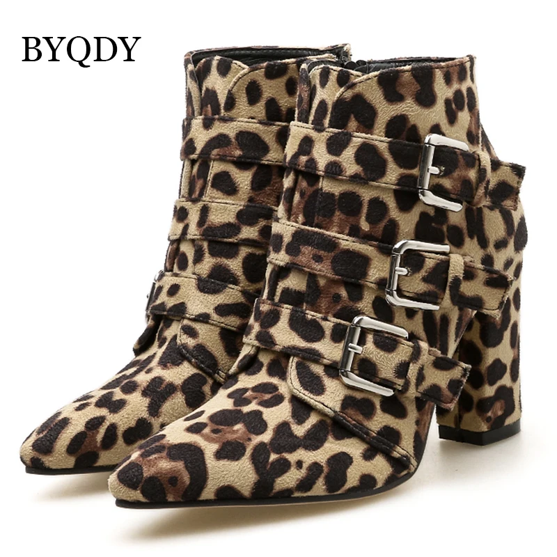 BYQDY/женские осенние ботильоны пикантная Пряжка Леопард со змеиным узором ботинки