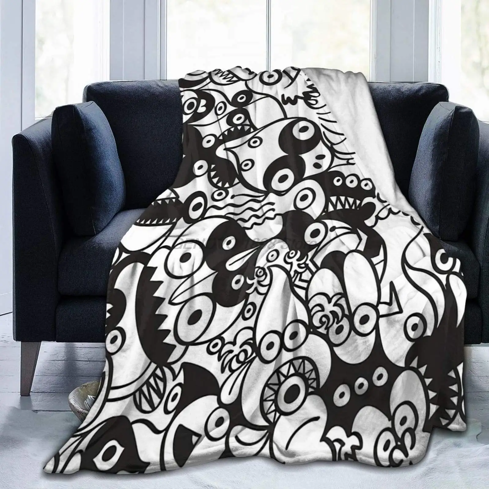 

Black and White Scary Monsters Bed Blanket for Couch/Living Room/Warm Winter Cozy Plush Throw Blankets for Adults Or Kids