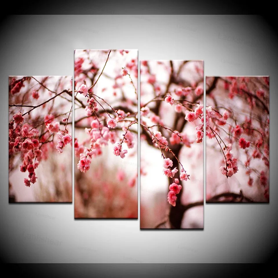 Картина на холсте Hd цветы вишни деревья 4 шт. Настенная картина модульные обои