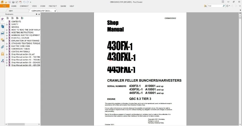 

Руководство по сборке пучников Komatsu Crawler Feller (все)
