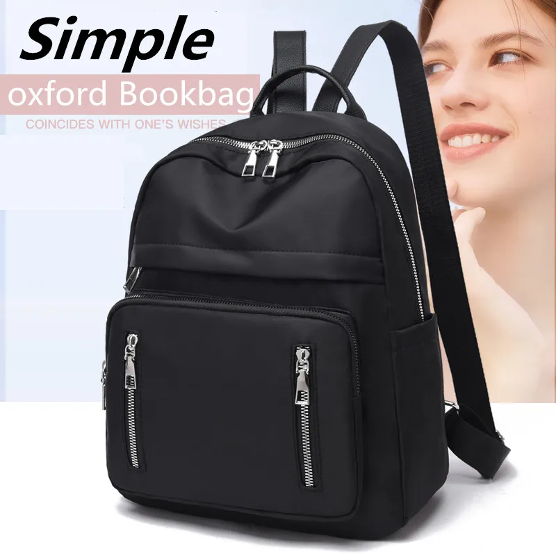 

Black Preppy Style Bookbags Simple Women Oxford Cloth Backpack for Girls Large Capacity Waterproof Rucksack Classic Lady Mochila