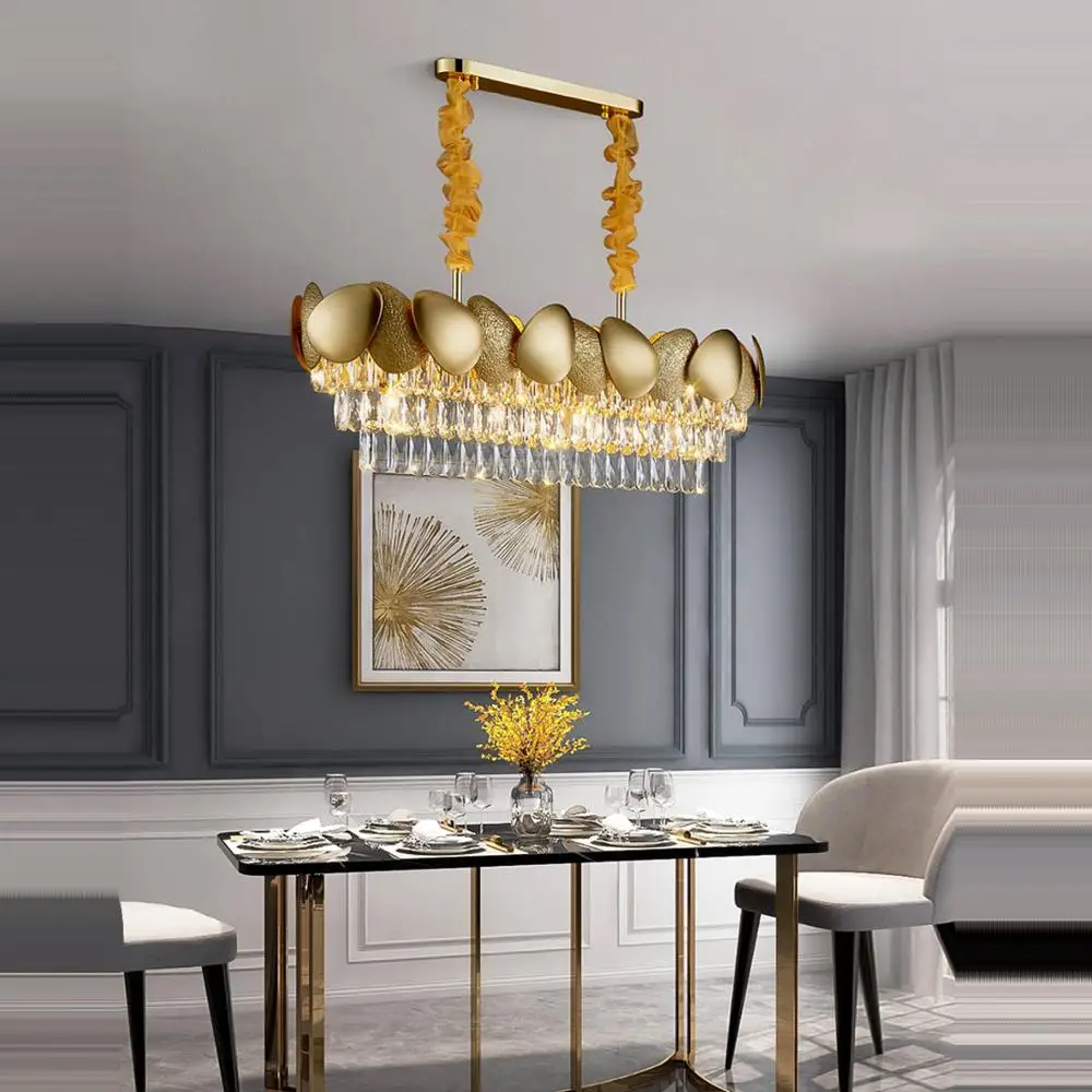 

LED Postmodern Stainless Steel Crystal Golden melon Seeds Lustre Chandelier Lighting Suspension Luminaire Lampen For Foyer