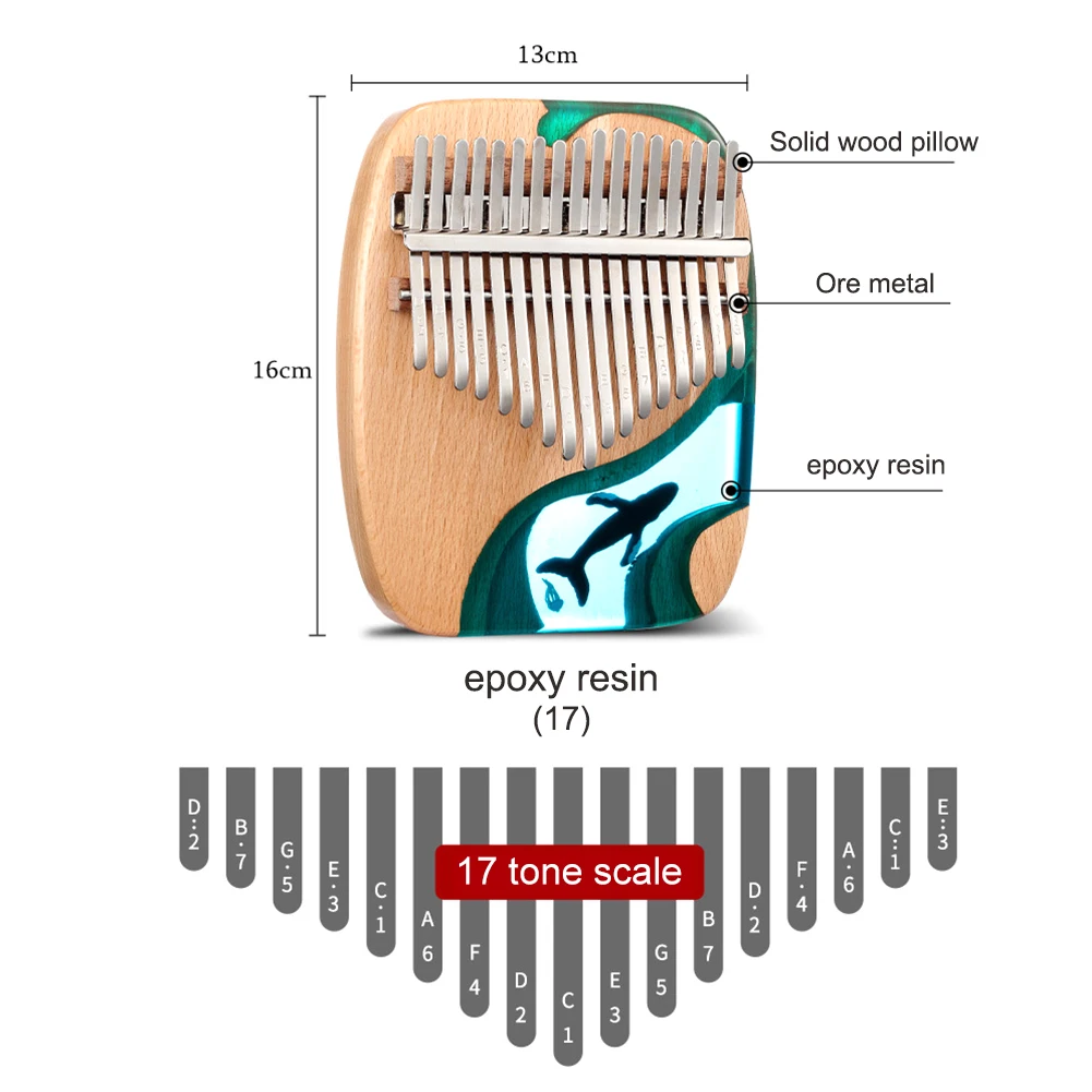 

17 Keys Kalimba Thumb Beech Wood Piano Mbira Body Musical Instruments Hluru Kalimba Body Musical Apparatus with Kalimba Piano