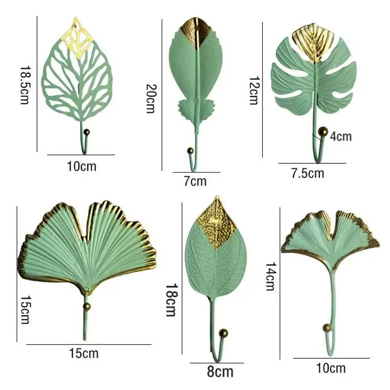 

Nordic Style Gold/Green Leaf Shape Wrought Iron Hook Wall Hanger Hanging Storage Rack For Towel Clothes Home Organization