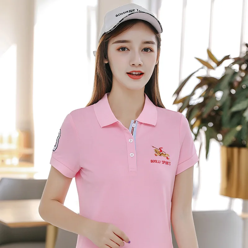 Рубашка поло Женская приталенная с коротким рукавом хлопок пике вышивкой и