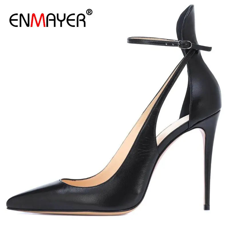 

ENMAYER PU Pumps Women Shoes Basic Buckle Strap Women Shoes High Heel Thin Heels Patent Leather Pointed Toe Party Ladies Shoes