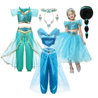 girls jasmine dress up clothes kids carnival party supplies children aladdin blue green princess fancy girl birthday costume