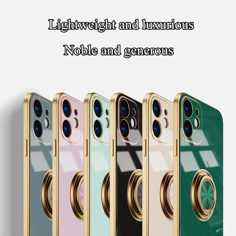 Soft Plating Ring Holder Case For iPhone 12 11 Pro Max 12 Mini XS Max XR X 7 8 Plus 12 Pro Luxury Shockproof Stand Cover Funda