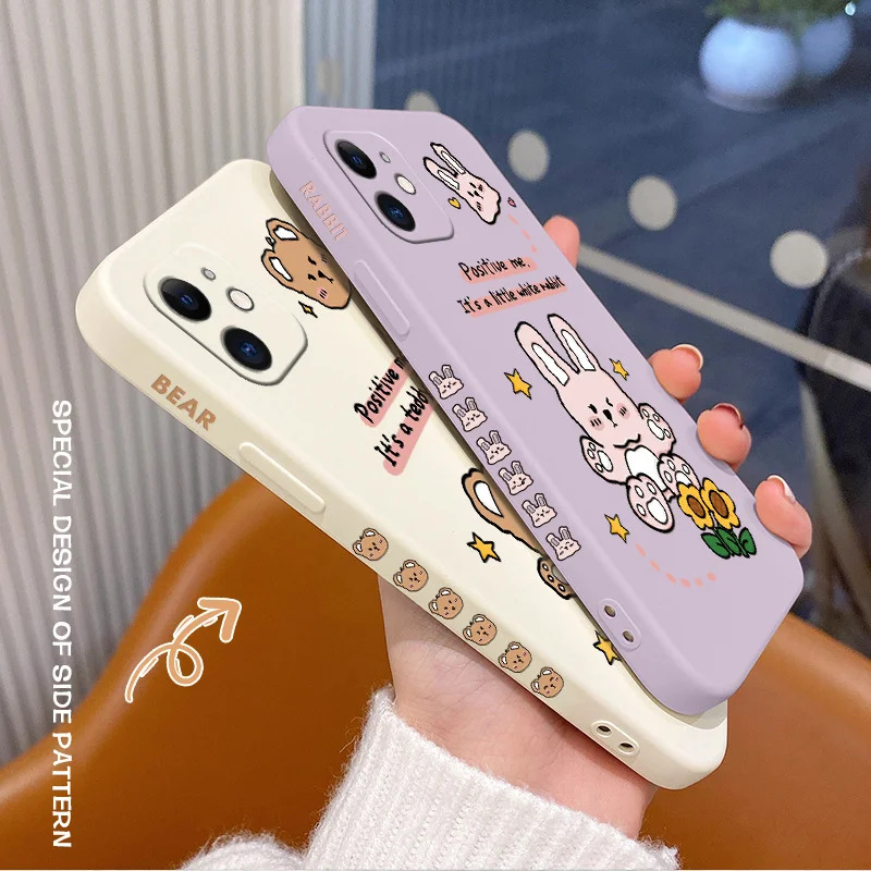 

Cute Bear Rabbit Phone Case For iPhone 12 Pro Max 11 X XS XR XSMAX SE2020 8 8Plus 7 7Plus 6 6S Plus Liquid Silicone Cover