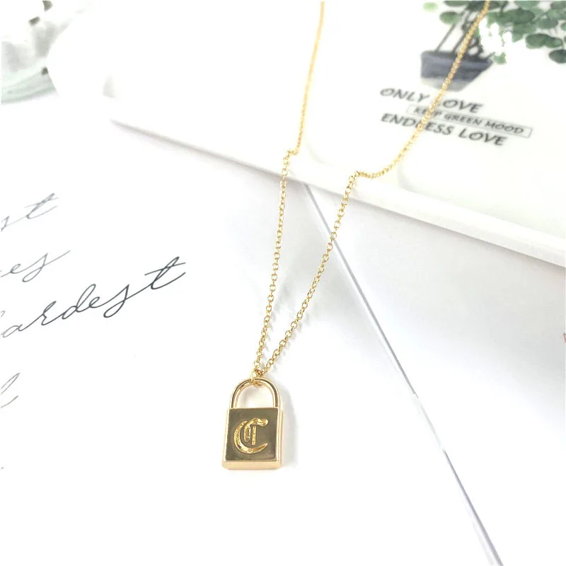 

Initial Necklace For Women Vintage Gold stainless steel Lock Necklace Old English Font Letter Pendent Chains Women Birthday Gift