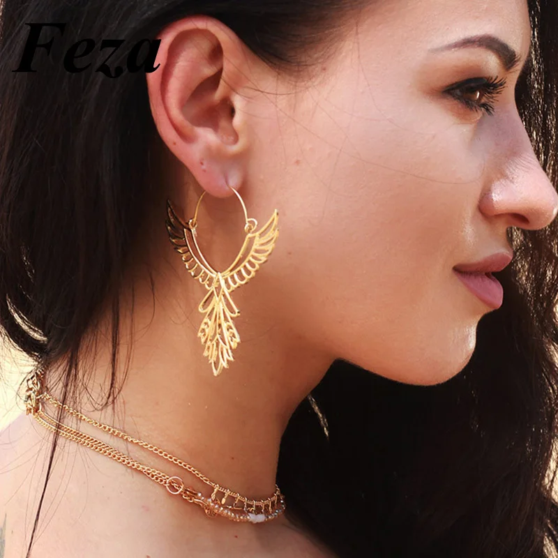 Женские серьги с крыльями FezaHollow металлические ангела эффектные вечерние