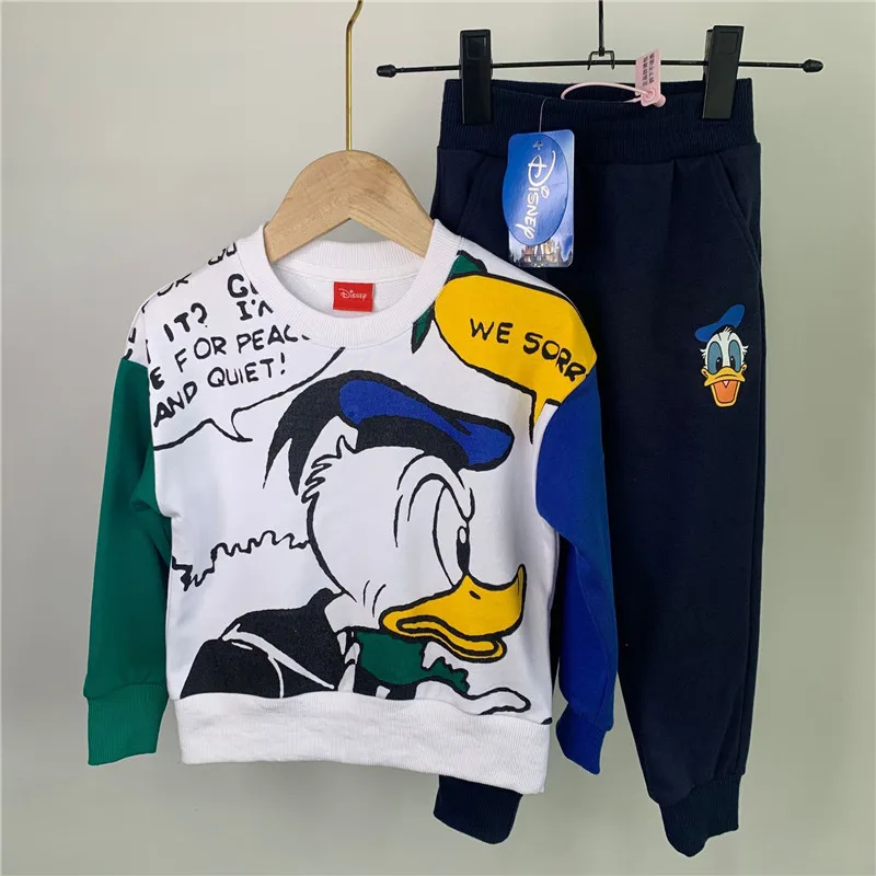 Осенне-весенний Детский костюм свитер Микки Дональд дак Футболка Толстовка с
