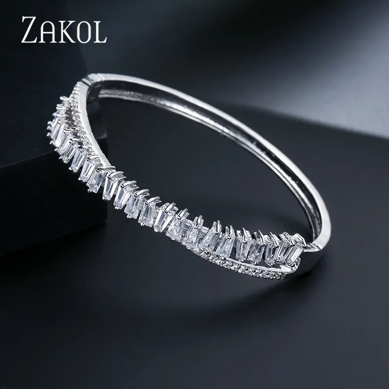 ZAKOL модный регулируемый браслет AAA с кубическим цирконием и манжета X форма