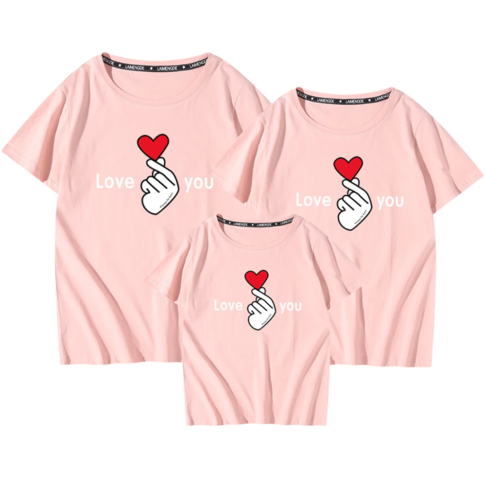

Pink Short Sleeve T Shirts For Family 100%Cotton 9 Colors High Quality Family Matching Clothes Mommy And Me Daddy And Me Tshirts