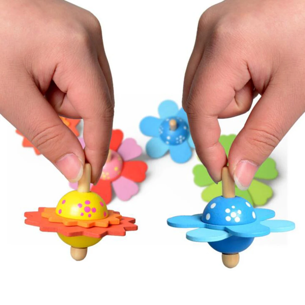 Juguete giratorio de madera para ni&ntilde;os, juguete cl&aacute;sico de flores pintadas, educativo, 1 unidad-1