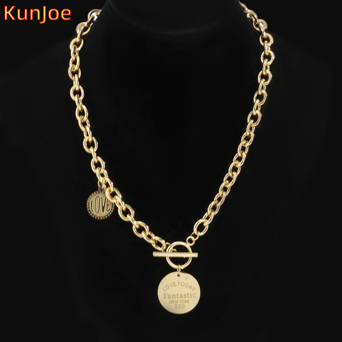 

KunJoe Punk Coin Pendant Choker Necklace For Women Gold Color Chain Fashion Couple Love Necklaces Romance Statement Jewelry Gift