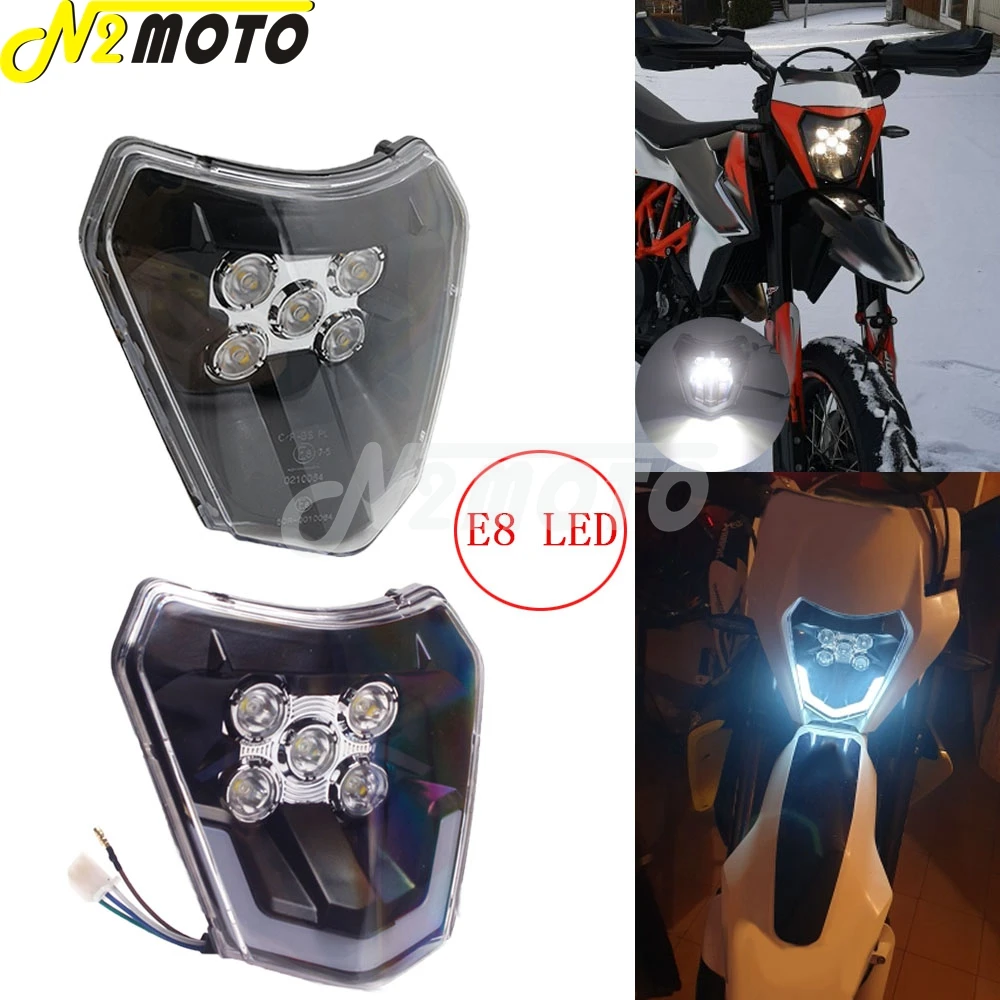

Motocross Enduro Hi/Lo Beam E8 LED Headlight for KTM EXC XCF XCW TE TC FE 125 250 300 350 450 530 690 Six Days SMC R Dirt Bike
