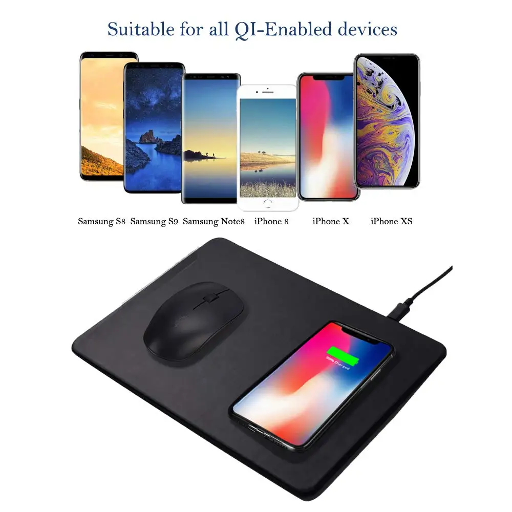 Коврик для мыши JE с беспроводной зарядкой Qi коврик 2 в 1 Samsung Galaxy S9 S8 S7 5 Вт iPhone Xs