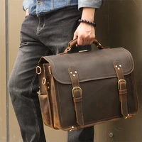 heavy duty big brown thick genuine crazy horse leather 15 6 laptop executive men briefcase messenger bag portfolio m7370