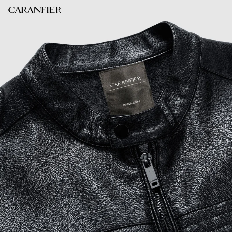Модные зимние мужские куртки CARANFIER из искусственной кожи пальто мотоциклетная
