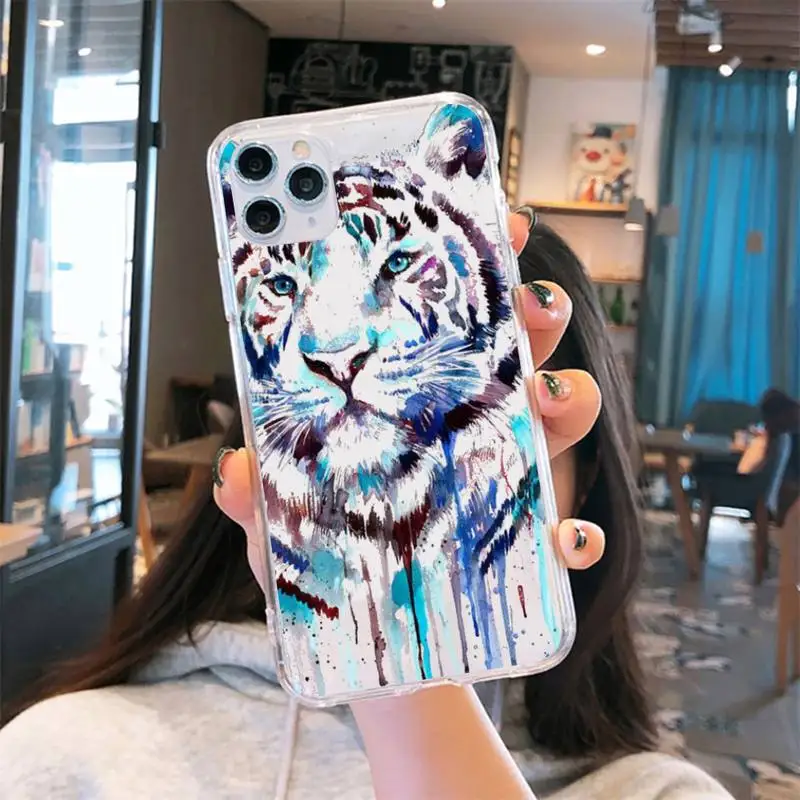 

design cat wolf lion tiger colors animal Phone Case Transparent for iPhone 6 7 8 11 12 s mini pro X XS XR MAX Plus cover